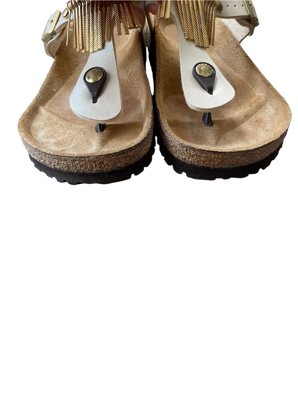 Birkenstock Rare Boho Cream Fringe Gizeh Thong Sandals 7 - Picture 8 of 13